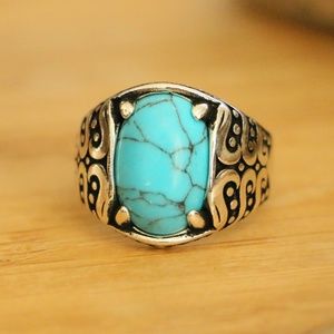 925 Sterling Silver Men's Rings Turquoise Stone